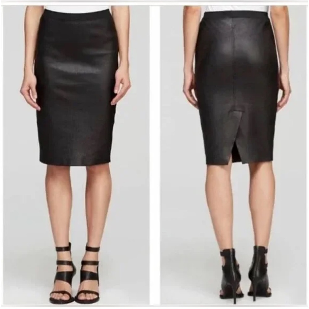 Helmut Lang Stretch Plonge Leather Pencil Skirt Black